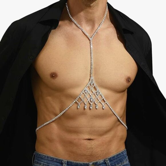New! Rhinestone Harness Body Chain for Men